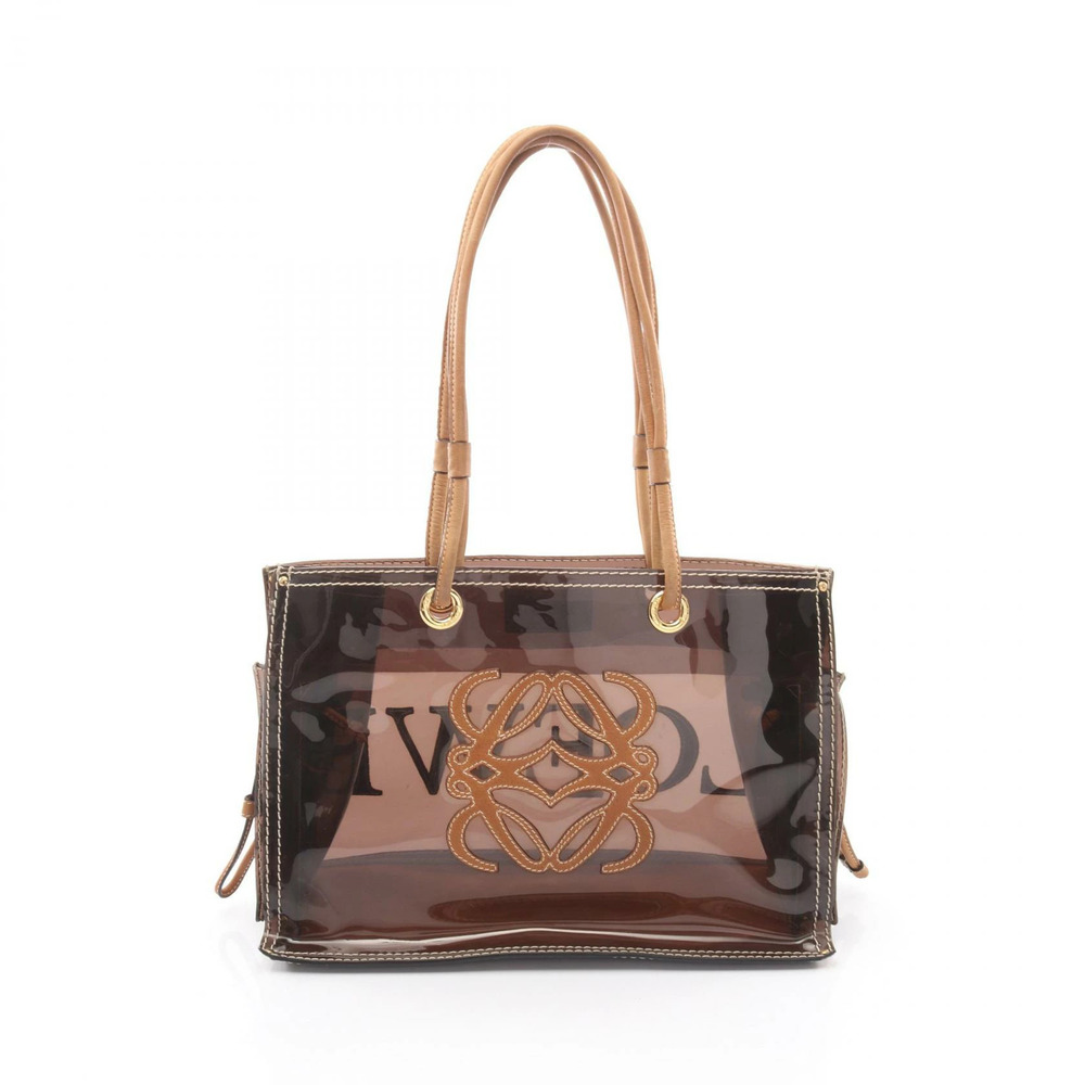 LOEWE Anagram Shopper Tote Bag Vinyl Leather Brown